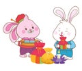 Mid autumn rabbits couple eating food cartoon