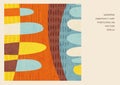 Mid Century Abstract Illustration in retro colors. Organic shapes with patterns and textures.