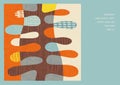 Mid Century Abstract Illustration in retro colors. Organic shapes with patterns and textures.