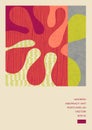 Mid Century Abstract Illustration in retro colors. Organic shapes with patterns and textures.