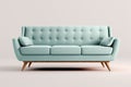 Mid century accent baby blue sofa. AI Royalty Free Stock Photo