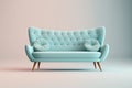 Mid century accent baby blue sofa. AI Royalty Free Stock Photo