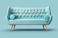 Mid century accent baby blue sofa on monochrome background. AI Royalty Free Stock Photo