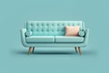 Mid century accent blue sofa. Monochrome background Royalty Free Stock Photo