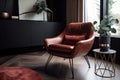 mid-century armchair with plush leather seating and distinctive metal legs