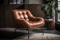 mid-century armchair with plush leather seating and distinctive metal legs