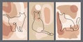 Mid century art posters. Continuous one line cats.Feline in different poses.