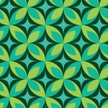 Mid Century atomic starbursts seamless pattern on green geometric leaves