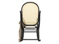 Mid-century bent beech-wood rocking chair with blanket. 3d render