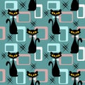 Mid Century black cat pattern