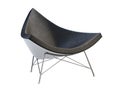 Mid-century black leather chair with white plastic base. 3d render