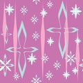 Mid Century blue Snowflakes on pink