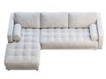 Mid-century corner white velvet upholstery sofa with chaise lounge. 3d render Royalty Free Stock Photo