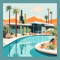 Mid-Century Desert Oasis: Palm Springs in Colorful Abstraction Royalty Free Stock Photo