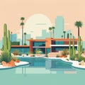 Mid-Century Desert Oasis: Palm Springs in Colorful Abstraction Royalty Free Stock Photo