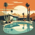 Mid-Century Desert Oasis: Palm Springs in Colorful Abstraction Royalty Free Stock Photo