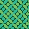 Mid century dots on lime green and mint green circles seamless pattern on dark background.