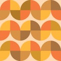 Mid century modern geometric shapes in orange, amber, brown and yellow.