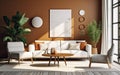 Mid-century interior design of modern living room Royalty Free Stock Photo