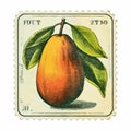 Mid-century Mango Stamp Vintage Illustration Inspired By Nicolas Bruno And Philipp Otto Runge Royalty Free Stock Photo