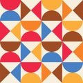 Mid Century modern colorful half circles and triangles seamless pattern in red, yellow, blue, brown, orange, yellow Royalty Free Stock Photo