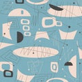 Mid century modern fabric background Blue Royalty Free Stock Photo