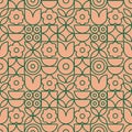 Mid-century-modern geometric-floral repeating pattern for textile-design and wallpaper. Royalty Free Stock Photo
