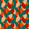 Mid century modern geometric leaves retro 70s seamless pattern. Autumn floral organic background.