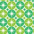 Mid Century Modern Groovy white starbursts on lime green and mint green big circles seamless pattern