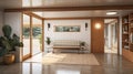 Mid-Century modern home interior vestibule, Featuring clean, organic shapesfunctionality,blends retro modern elements Royalty Free Stock Photo