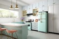 mid-century modern kitchen, with vintage appliances and sleek design elements