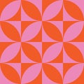 Mid Century Pink and orange circles on geometric squares seamless pattern
