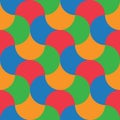 Mid century retro ogee scallop seamless pattern in red, blue, green and orange