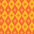 Mid Century Retro Starbursts on orange and amber diamond shapes seamless pattern