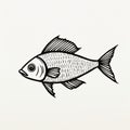 Mid-century Style Blackline Drawing Of Isolated Fish