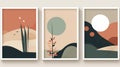 Mid-century Style Natural Shapes Poster Set With Modern Illustration Royalty Free Stock Photo