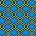 Mid century vintage ogee oval shapes seamless pattern in denim blue, navy blue and yellow