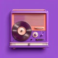 Mid century vintage record player on pink magenta background. Retro radio. AI Royalty Free Stock Photo