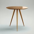 Mid century wood round coffe table on white background. AI