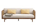 Mid-century wooden sofa with wicker cane base. 3d render Royalty Free Stock Photo