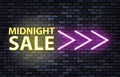 Mid night sale on neon sign brick wall