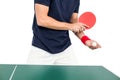 Mid section of athlete man playing table tennis