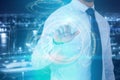 Composite image of mid section of businessman using invisible screen