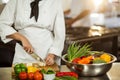 Mid section of chef cutting vegetables Royalty Free Stock Photo