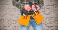 Mid section of handy man with tools and drill Royalty Free Stock Photo