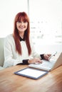 Mid section of a hipster businesswoman using her devices Royalty Free Stock Photo
