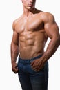 Mid section of a shirtless muscular man