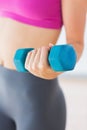 Mid section of a woman lifting dumbbell weight Royalty Free Stock Photo