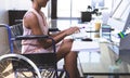 Disabled businesswoman working on computer at desk in the office Royalty Free Stock Photo