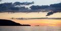 Mid-summer Scottish sunset and distant paddle boarder,the Bay at Balnakeil Beach,Lairg,northwest tip of Scotland,UK